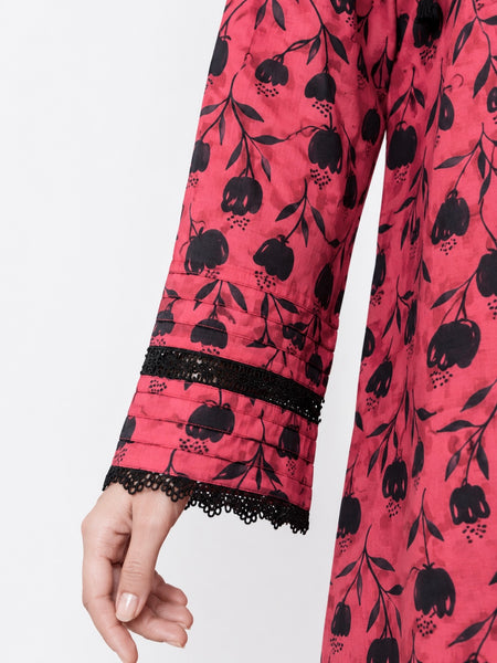 Girls Printed Cotton 2 Piece Suit – Maroon & Black
